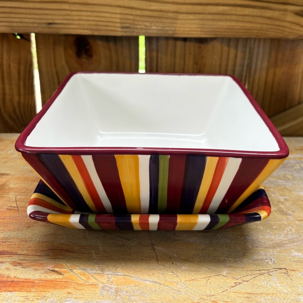 Simple Additions by Pampered Chef Striped Square Vegetable Bowl & Salad Plate